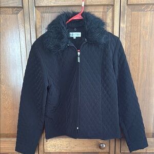 Sport Haley Black Puffer Jacket with Quilted Design and Fluffy Collar
